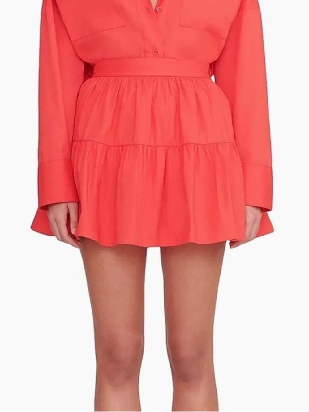 STAUD Mini Sea Skirt Hibiscus Pink Cotton Poplin Tiered A-Line Cotton - 4